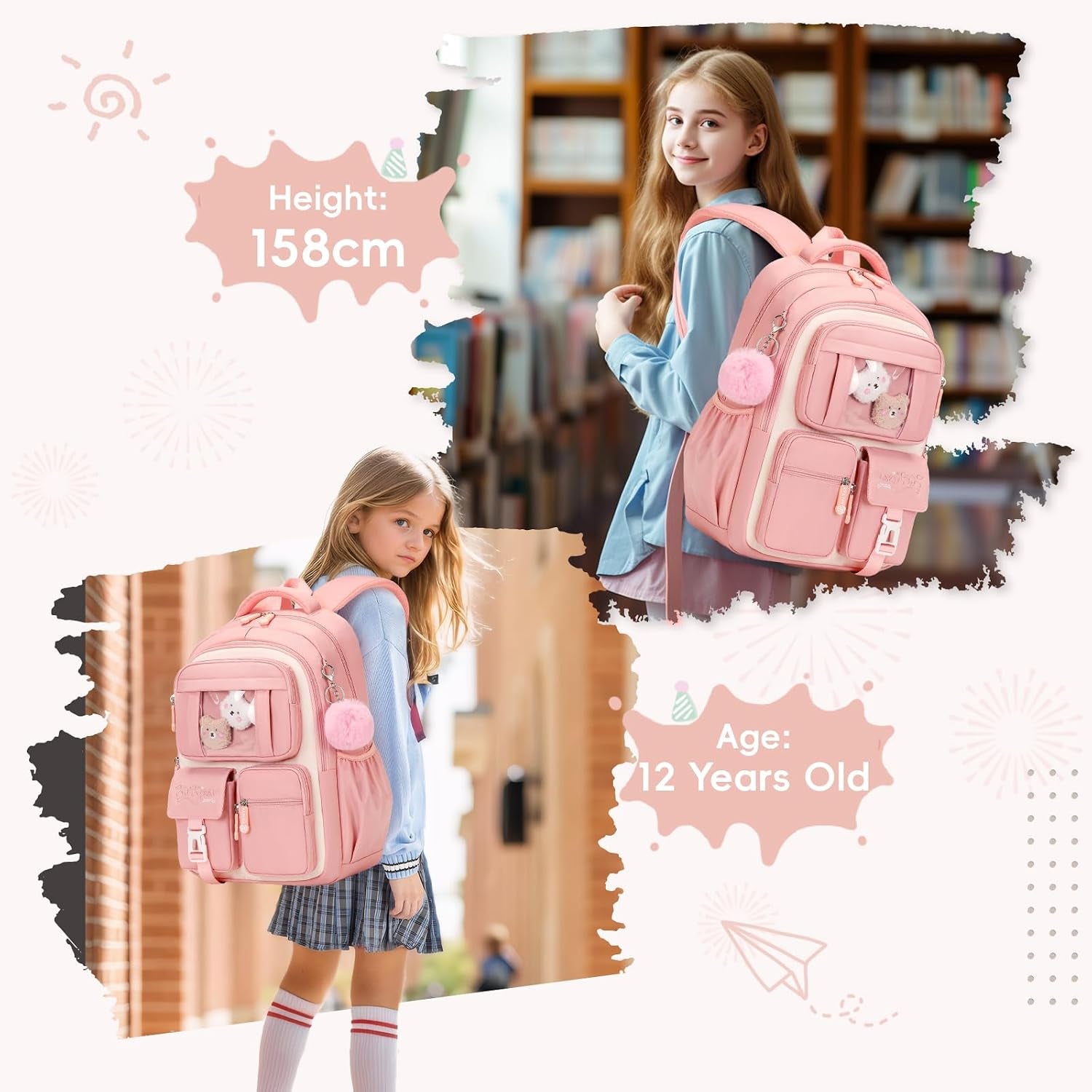 Amythe Schultasche Mädchen Rucksack Schule Mädchen, Atmungsaktiv Schulrucksack Für Mädche 1. - 5. Klasse, Lässiger Schulranzen Kinder Für Grundschule Mittelschule, Rosa | Atmungsaktiv Schulrucksack Für Mädche, Lässiger Schulranzen Kinder Für Grundschule Mittelschule, Rosa