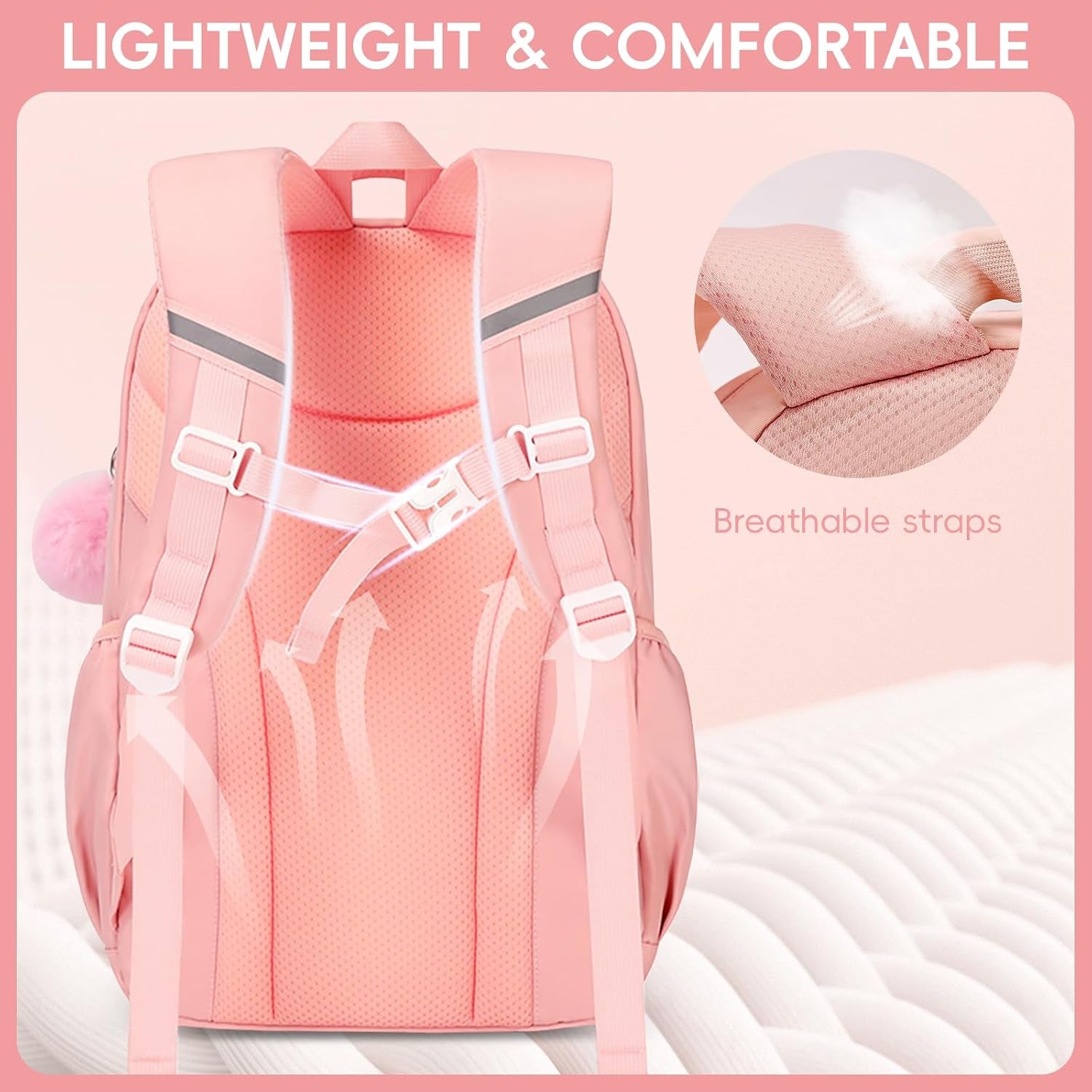 Amythe Schultasche Mädchen Rucksack Schule Mädchen, Atmungsaktiv Schulrucksack Für Mädche 1. - 5. Klasse, Lässiger Schulranzen Kinder Für Grundschule Mittelschule, Rosa | Atmungsaktiv Schulrucksack Für Mädche, Lässiger Schulranzen Kinder Für Grundschule Mittelschule, Rosa