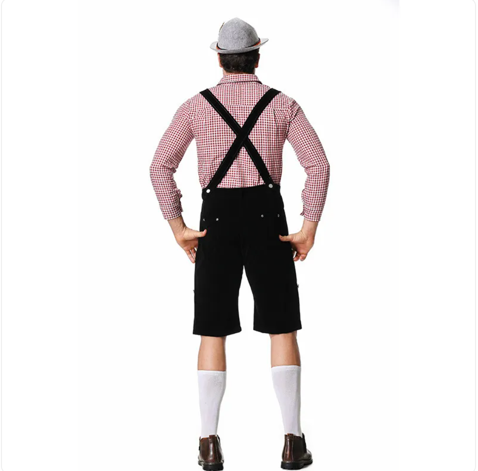 Oktoberfest Herren Kostüm – Kariertes Hemd, Trägerhose & Hut im Set