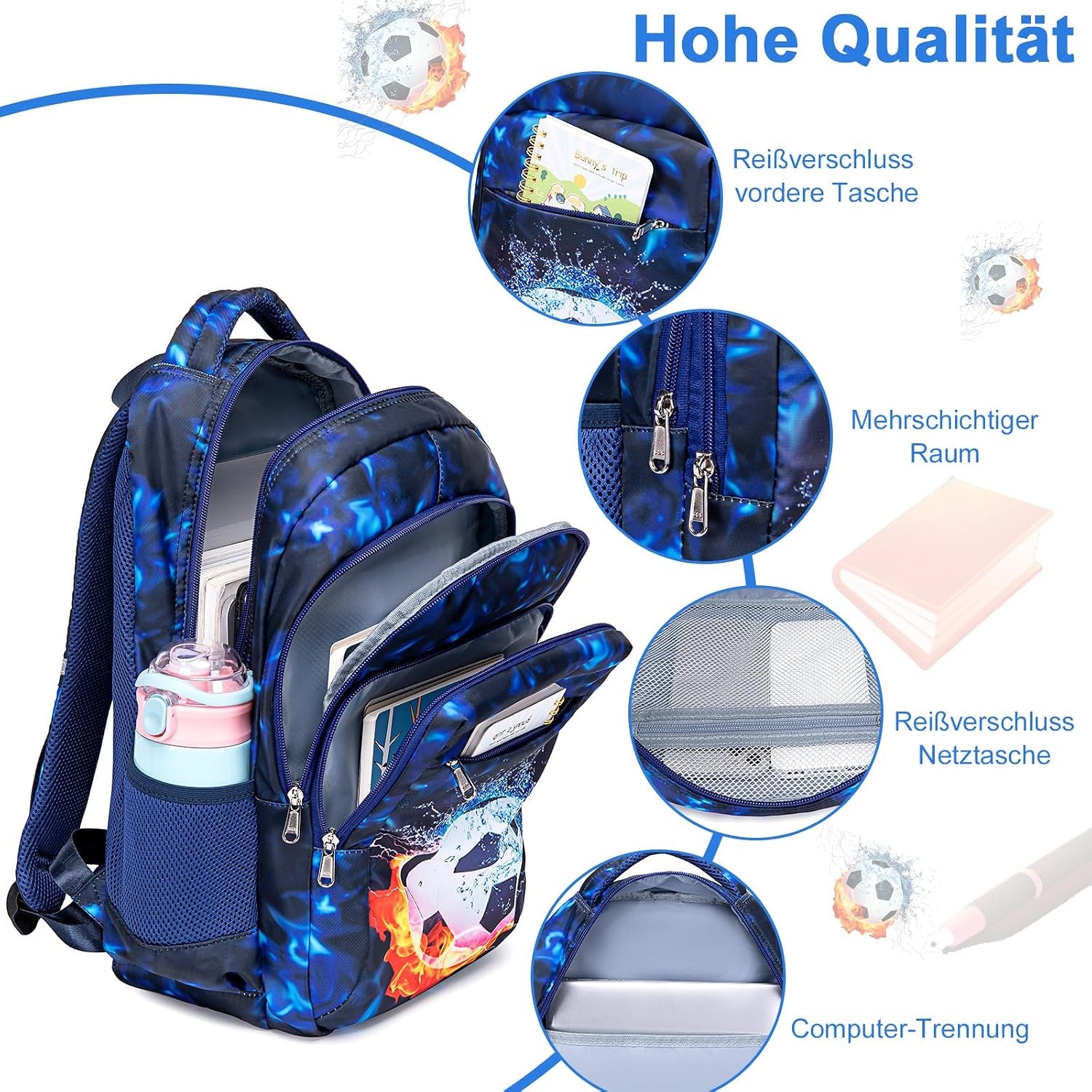 LEDAOU Schulrucksack Junge Teenager Kinder Juvenile Mädchen Daypack Mädchen Freizeitrucksack Backpack Schultaschen-Sets Mit Lunchpaket Und Federmäppchen
