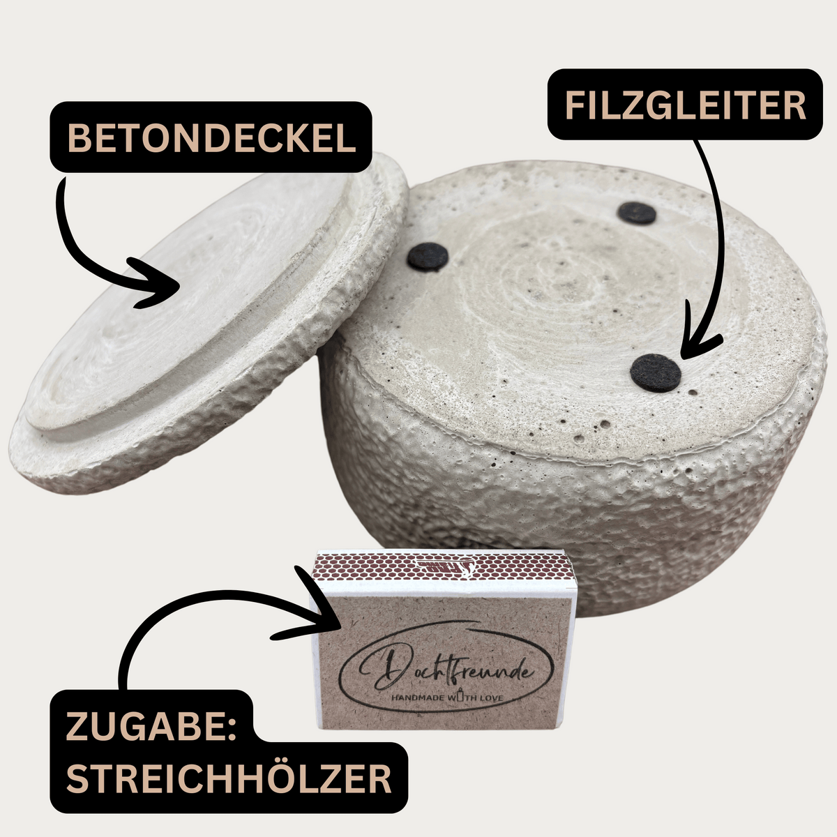 Handgefertigte Betonkerze Betongrau „Herbstglühen“ für Herbst und Winter