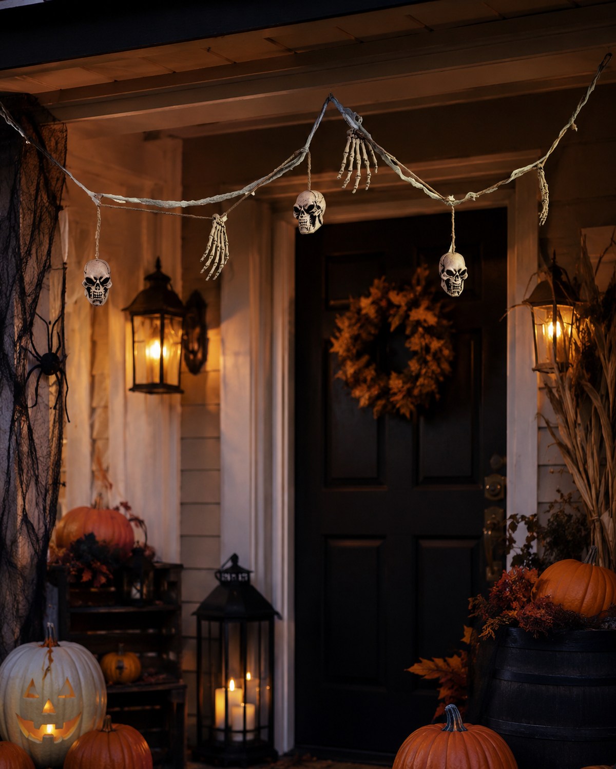 XXL Knochen und Totenkopf Girlande - 180 cm | Gruselige Party Halloween Dekoration