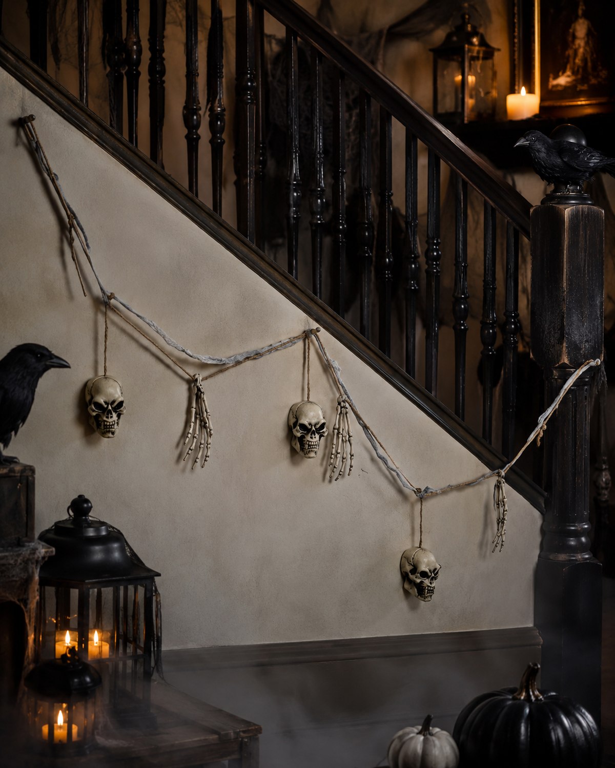 XXL Knochen und Totenkopf Girlande - 180 cm | Gruselige Party Halloween Dekoration