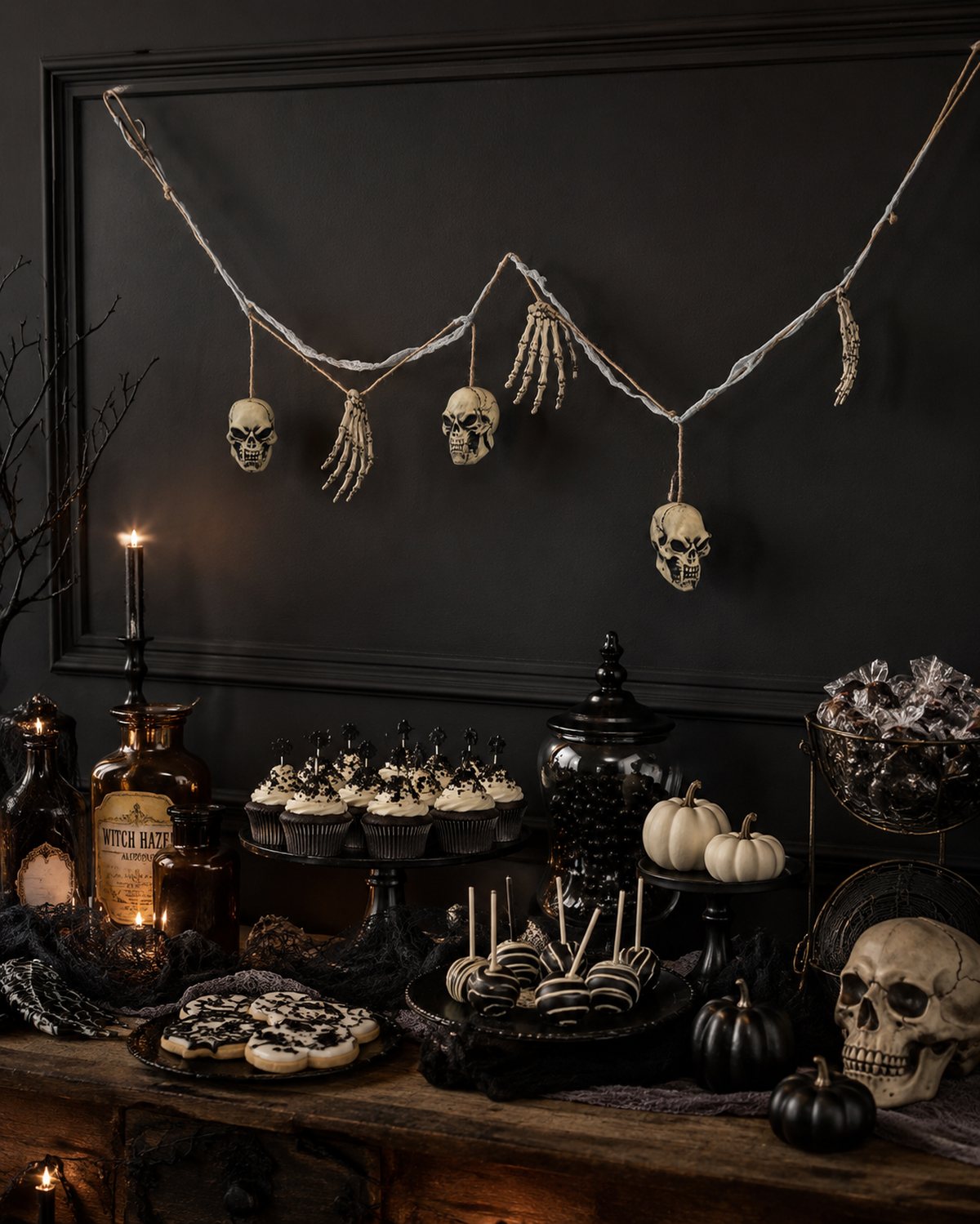 XXL Knochen und Totenkopf Girlande - 180 cm | Gruselige Party Halloween Dekoration