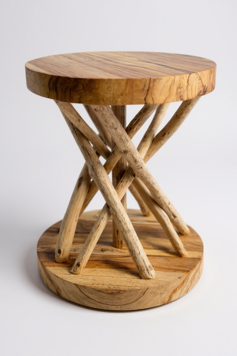 Handgefertigter Holz Beistelltisch – Suar- & Teakholz mit Ast-Design, 50 × 40 cm