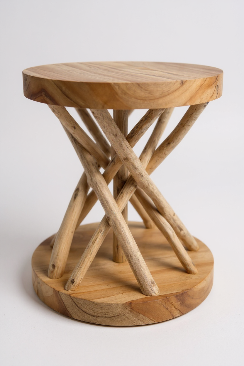 Handgefertigter Holz Beistelltisch – Suar- & Teakholz mit Ast-Design, 50 × 40 cm