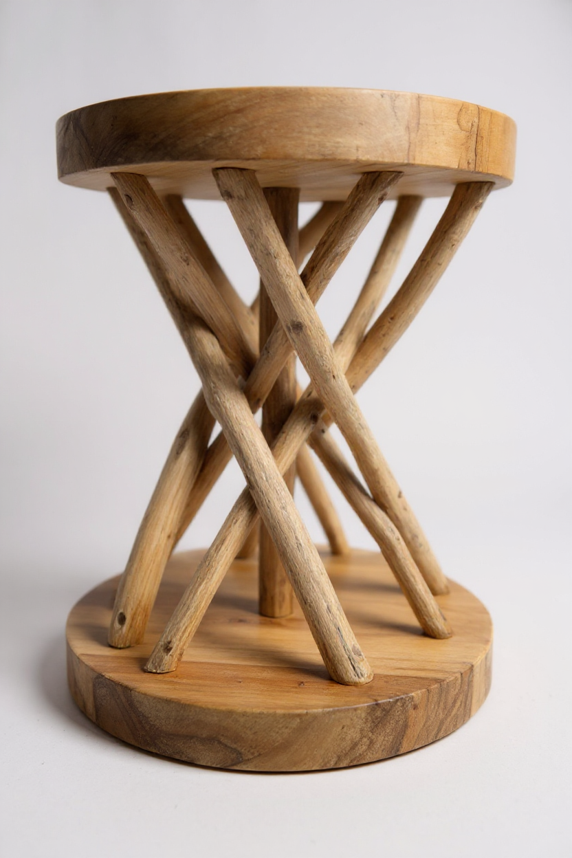 Handgefertigter Holz Beistelltisch – Suar- & Teakholz mit Ast-Design, 50 × 40 cm