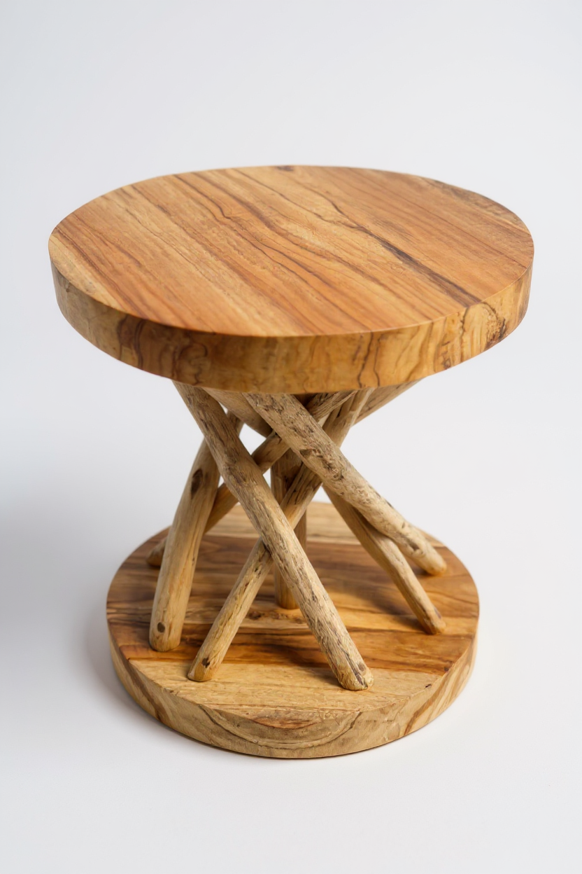 Handgefertigter Holz Beistelltisch – Suar- & Teakholz mit Ast-Design, 50 × 40 cm