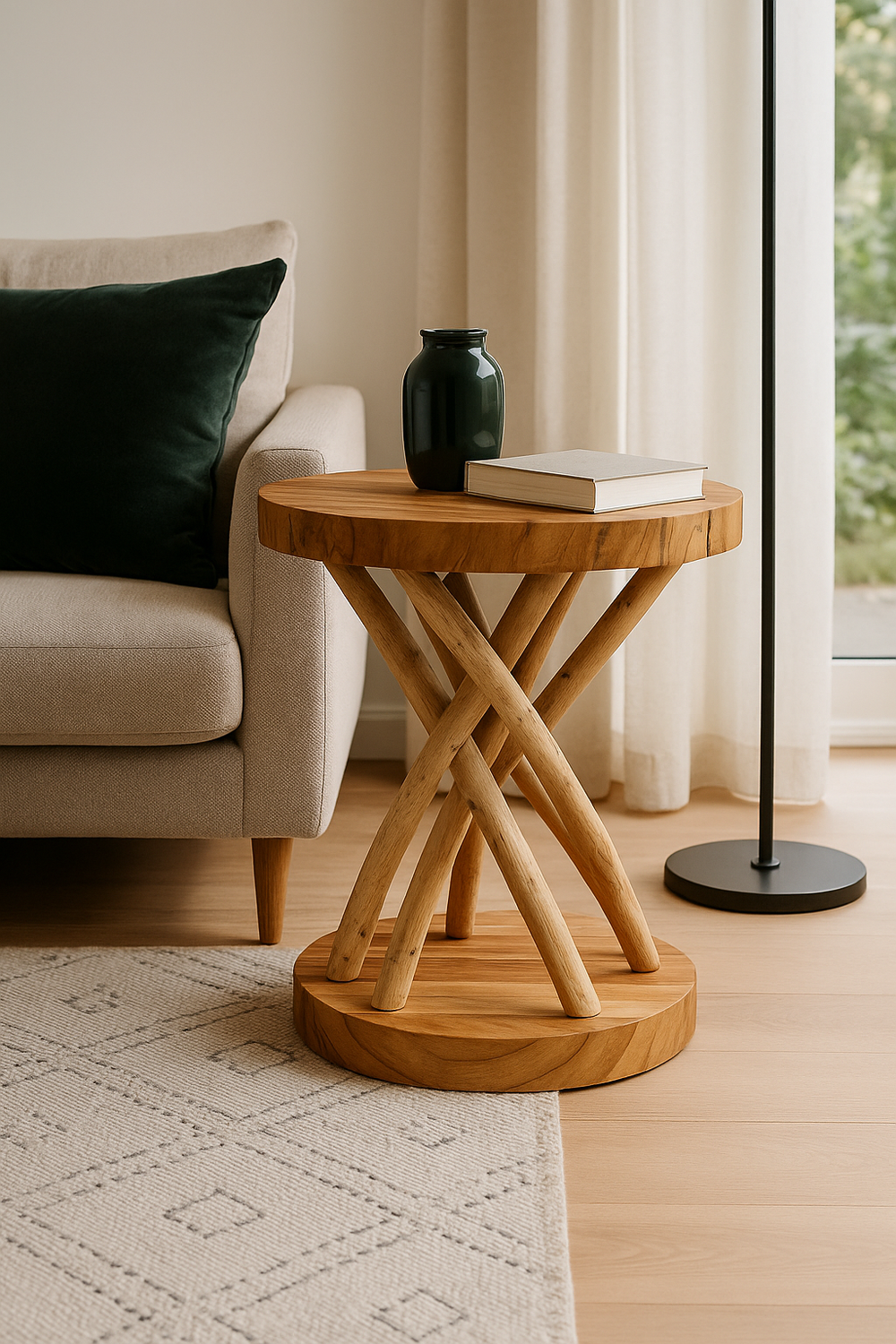 Handgefertigter Holz Beistelltisch – Suar- & Teakholz mit Ast-Design, 50 × 40 cm