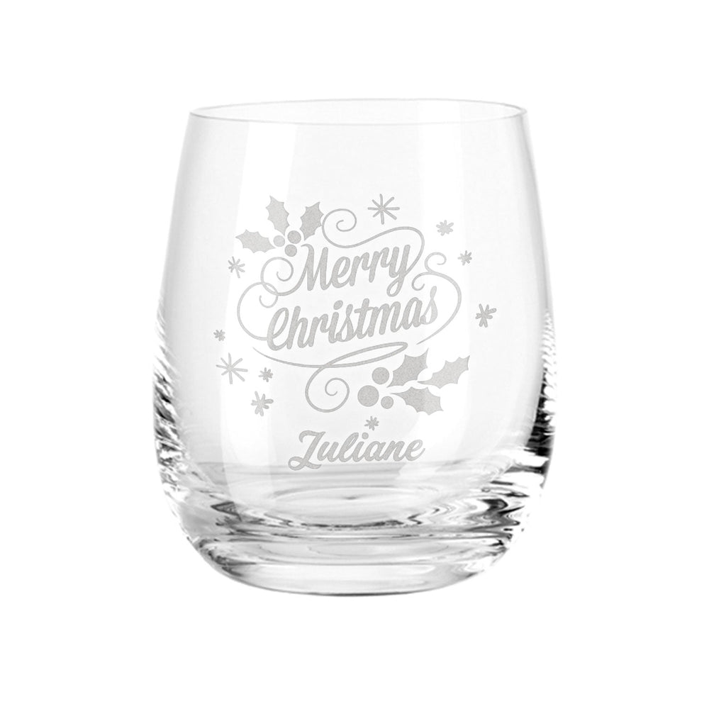 Teelicht mit Gravur - Weihnachtsdeko - Merry Christmas Swirls - Personalisiert mit Name