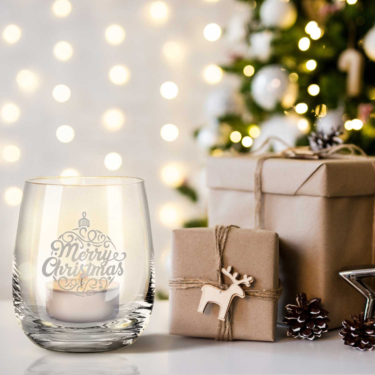 Teelicht mit Gravur - Weihnachtsdeko - Weihnachtskugel