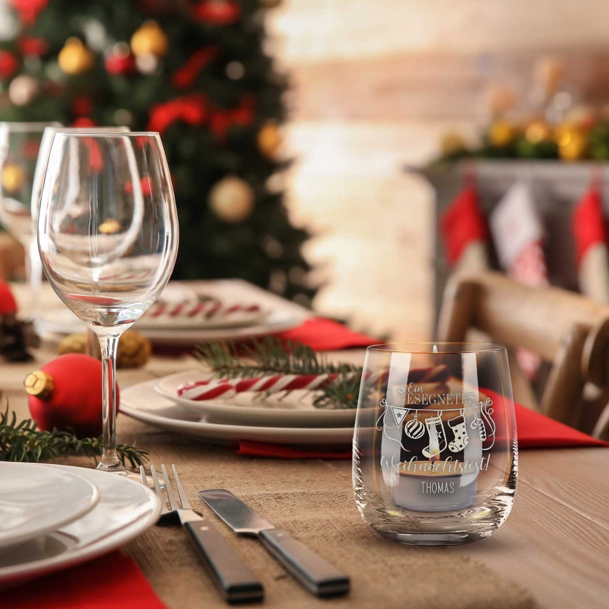 Teelicht mit Gravur - Weihnachtsdeko - Ein gesegnetes Weihnachtsfest - Personalisiert mit Name