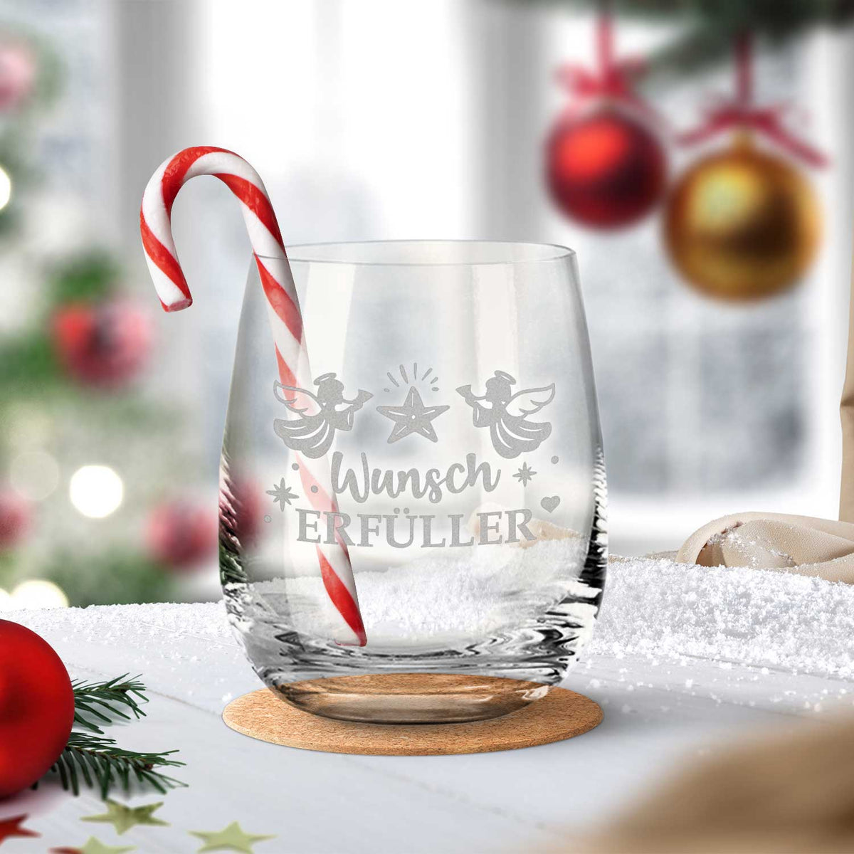 Teelicht mit Gravur - Weihnachtsdeko - Wunscherfüller Engel