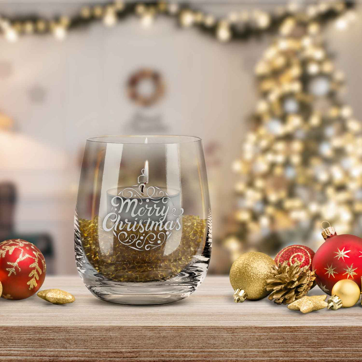 Teelicht mit Gravur - Weihnachtsdeko - Weihnachtskugel