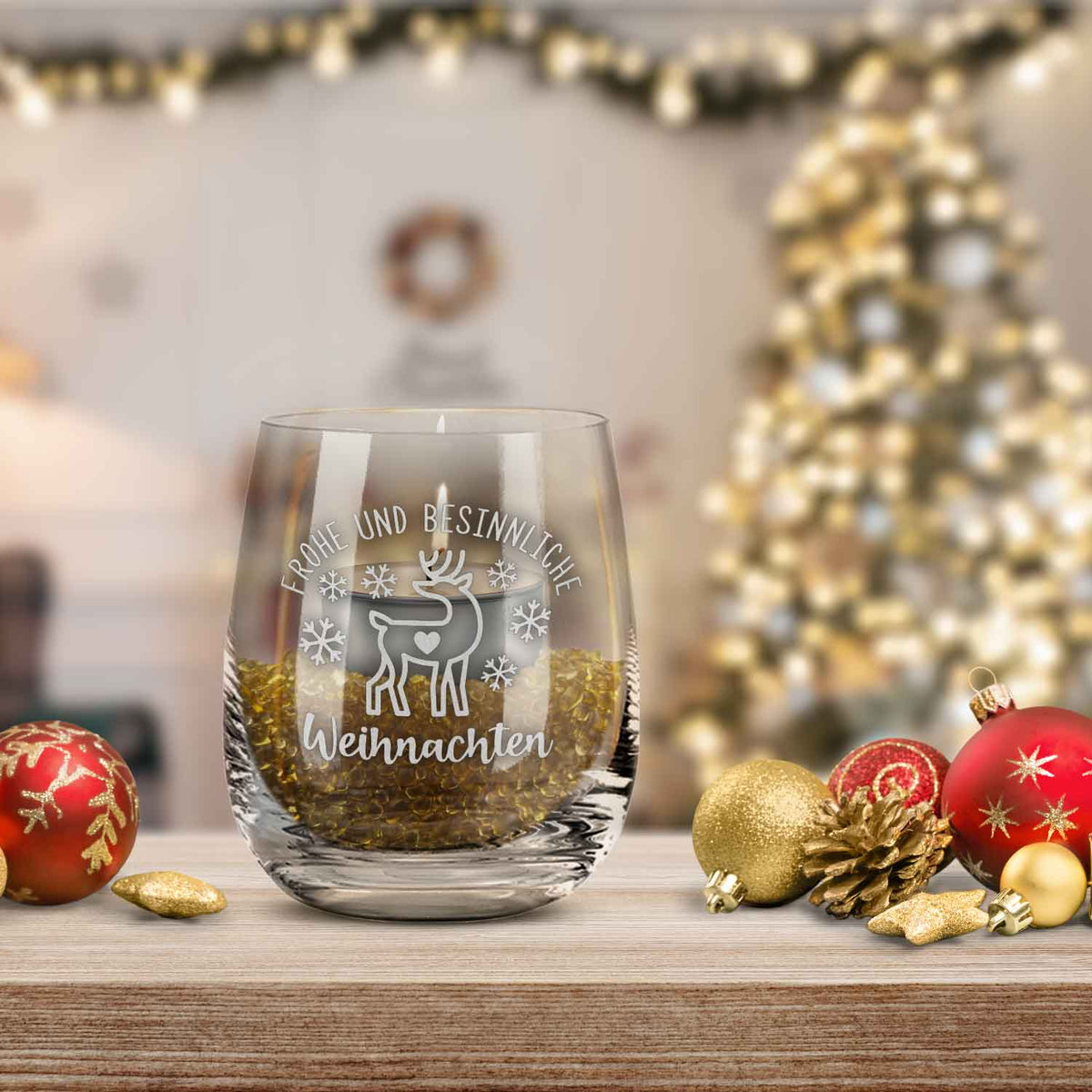 Teelicht mit Gravur - Weihnachtsdeko - Frohe und besinnliche Weihnachten