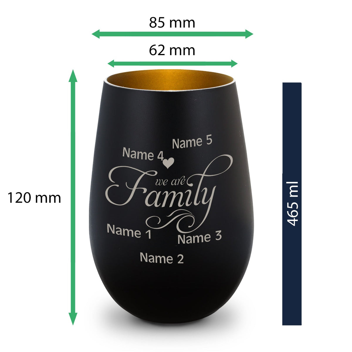 Deko Windlicht aus Glas mit Gravur - We are Family - Personalisiert mit bis zu fünf Namen