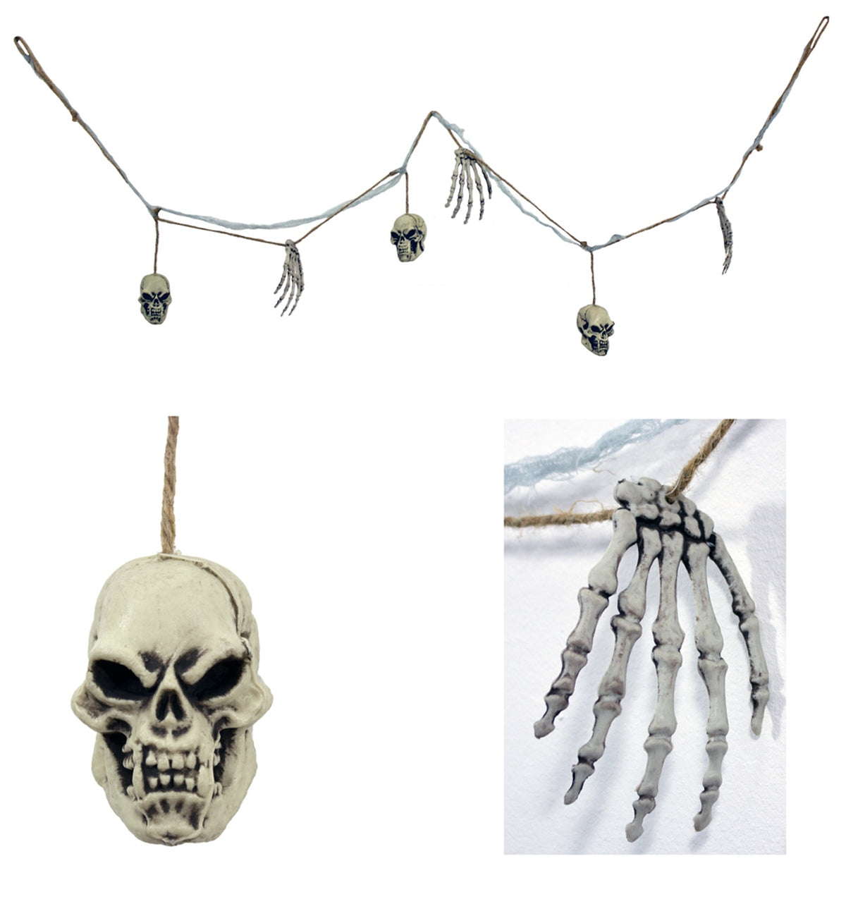 XXL Knochen und Totenkopf Girlande - 180 cm | Gruselige Party Halloween Dekoration