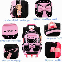 6 Räder Trolley Rucksack Mit Rollen Madchen Schulrucksack Madchen Kinderrucksack Schultasche Schulranzen Mit Rollen Schwarz Grundshule 42X30X20Cm
