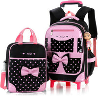 6 Räder Trolley Rucksack Mit Rollen Madchen Schulrucksack Madchen Kinderrucksack Schultasche Schulranzen Mit Rollen Schwarz Grundshule 42X30X20Cm
