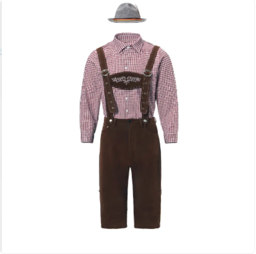 Oktoberfest Herren Kostüm – Kariertes Hemd, Trägerhose & Hut im Set