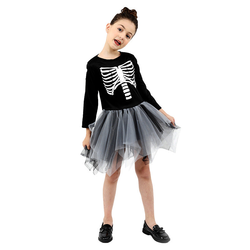 Halloween Skelett-Kostüm für Kinder – Anzug oder Kleid in S bis XL