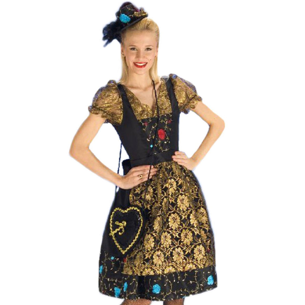 Dirndl Gloria Damen – Schwarz-Gold mit Spitzenbluse & Schürze