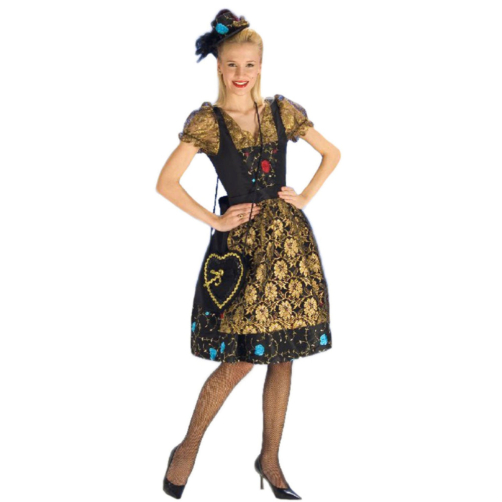 Dirndl Gloria Damen – Schwarz-Gold mit Spitzenbluse & Schürze