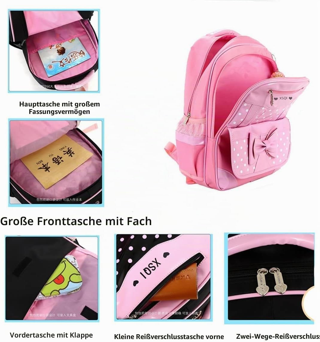 6 Räder Trolley Rucksack Mit Rollen Madchen Schulrucksack Madchen Kinderrucksack Schultasche Schulranzen Mit Rollen Schwarz Grundshule 42X30X20Cm