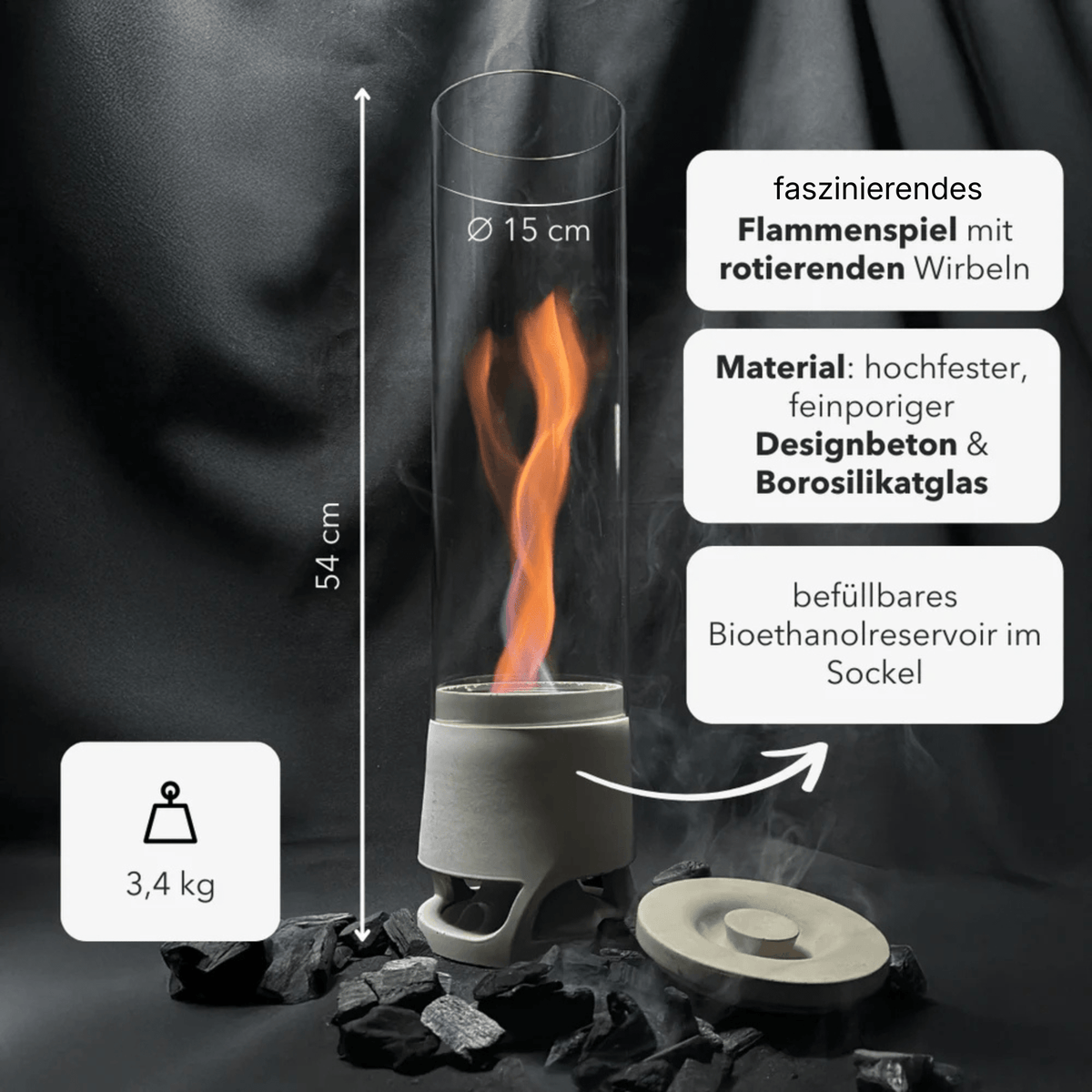 LUCEO Outdoor Standfeuer – Tischfeuer mit Flammenwirbel für Terrasse & Garten