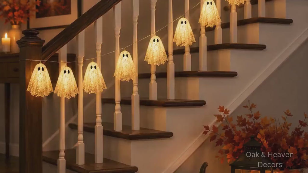 Halloween Geister Lichterkette 10 LED Geistergirlande 2 m