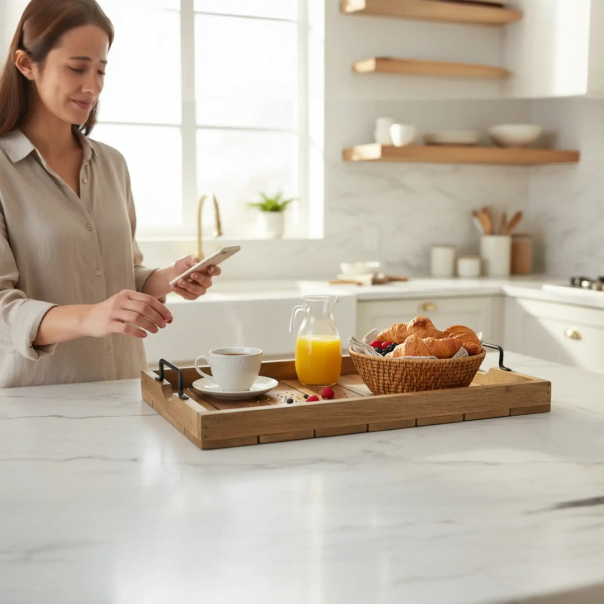 Tablett Dekotablett Holz Mango braun Deko Tischdeko Kerzentablett Holztablett Groß: 57 x 39 cm